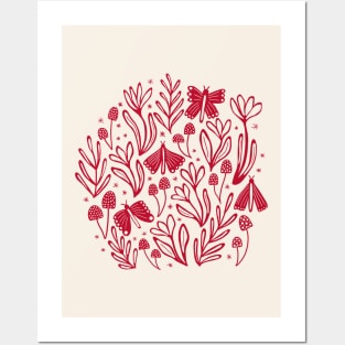 Enchanted woodland in dark pink Posters and Art